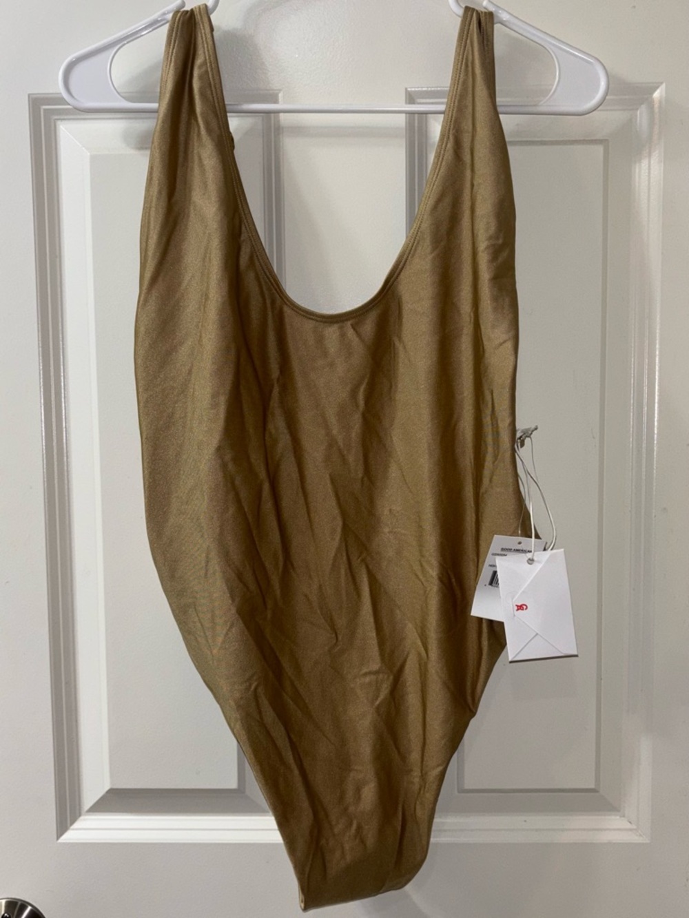 Gold GOOD AMERICAN Scoop Neck One-Piece Swimsuit